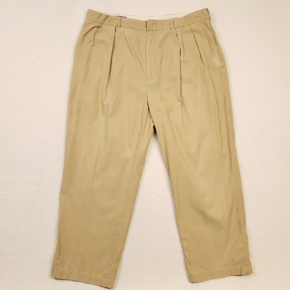 Polo Ralph Lauren Pleated Pants Mens 38x27 Tan Silk Cotton Blend Chino Trousers